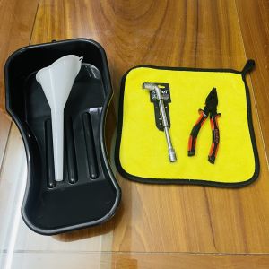 COMBO 5 Dụng cụ THAY NHỚT xe máy tại nhà (KHAY xả nhớt 25L + PHỄU + ĐIẾU thay nhớt + KỀM + KHĂN)