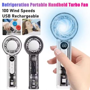 WENTIVV portable fan mini fan Semiconductor Refrigeration High-speed Electric Fan 100 Wind Speeds USB Rechargeable Portable Handheld Fan Powerful Turbo Fan Transparent Mecha Style Outdoor Small Fan For Travel Camping