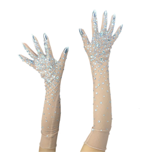 2pack Rhinestones Meshes Pattern Gloves Arm Length Gloves Wedding Mittens for Evening Event and Occasion