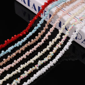 7mm 50cm/bag Lace Ribbon Fabric Trim With 2mm Seed Beads 4mm ABS Imitation Pearl Glass Beads DIY Sewing Making Clothing Supplies h2610
