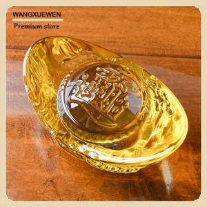 [COD] Chinese Style Citrine Ingot Glass Colored Glaze Wealth Money Craft