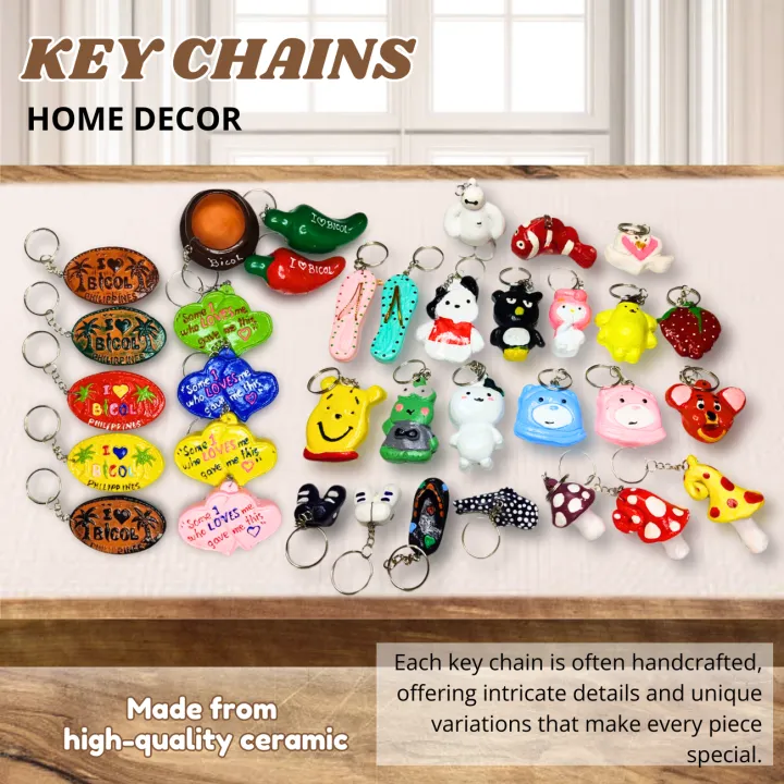 OmniMerchDepot Bundle of 3 Key Chains Ceramic Clay Cute Characters
