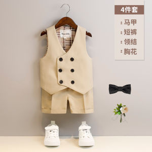 Baby Boys Vest Short Bowtie Photography Suit Children Formal Wedding Dress Prince Kids Performance Set Birthday Ceremony Costume