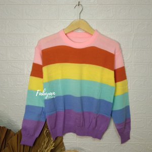 AZALEA LOLIPOP / Sweater & Cardigan / Sweater Wanita / Sweater Rajut / Sweater Rainbow / Sweater Belang / Sweater Garis / Sweater Korean Style / Sweater Rajut wanita / Sweater Jalur / Sweater Terbaru 2020 / Baju Rajut Wanita Korea
