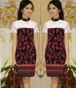 9 Shop Dress Batik Brukat Wanita MERLIN Gaun Midi Brokat Pesta Baju Seragam Kantor Cewek Terbaru Kekinian