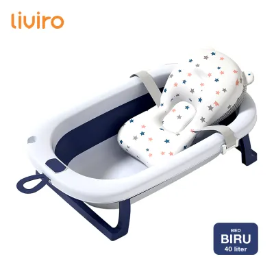 Liviro Foldable Baby Bath Tub / Bak Mandi Bayi Lipat dengan Pengukur Suhu dan Bantal Bayi Portable