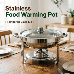 4.5L Stainless Steel Buffet Tray Food Warmer Set Round Chafing Dish Chafer Serving Tray Catering
