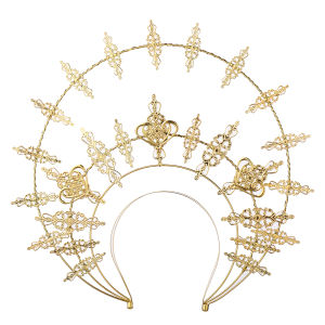 Womens Halo Crown Mary Goddess Headband Goddess Headpiece Peach Heart Decoration For Wedding Party Evening Photo Hair Hoop