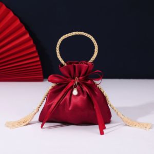 Red Candy Bag with Tassel Chinese Wedding Christmas Birthday Party Decor Gift Packaging
