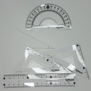 Maped 4 Piece Math & Geometry Drafting Set 15CM Ruler 180 Degree Protractor 60 Degree & 40 Degree Square
