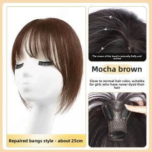 6*8-25cm Mảnh tóc thật người màu đen và nâu đậm tóc thay thế che phủ tóc trắng tóc giả thoáng khí và nhẹ tăng độ dày cho phụ nữ