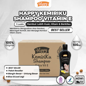 (PAKET RESELLER) Happy Shampoo Kemiriku 100ml isi 1 lusin (12 Pcs) | Membantu Pertumbuhan Rambut & Anti Rontok Rambut Tebal Hitam Sehat Alami | Kemiri | Vitamin E | Sudah Halal & BPOM
