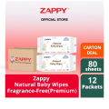 Zappy Baby Pure Wipes 80s Unscented 80 Sheets (8 Packets or Carton Bundle). 