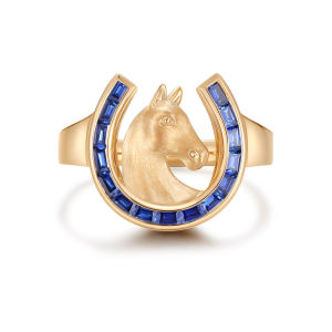 18k Gold Lab Diamond Horse Zodiac Crescent Moon Ring | Lab Diamond Crescent Moon Ring | Horse Zodiac Jewelry | Sparkling Baguette Diamond Ring | Minimalist Luxury Daily Wear Ring 18K金培育钻石月牙形马形戒指