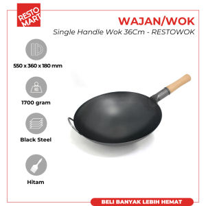 Wajan Baja Pre Seasoned / Kuali / Wajan Black Steel / Single Handle Wok 36 cm RESTOWOK Black Steel (2291081) (F12)
