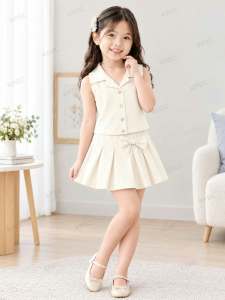 GGH Summer Casual Girl Teen Pleated Skirt with Bow and Top Set Terno - top and skirt - plain color - current trend - best seller top - super ganda - ganda ng quality - effortless easy to wear - simple - cute item - fabric from abroad - cotton fabric -
