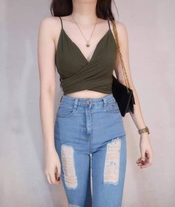 (COD) Overlap Crop Top for Women (Plain) Korean Style