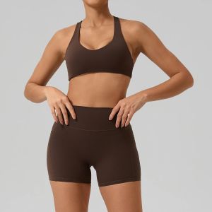 Hearuisavy Sports Set 2Pcs Gym Sports Bra High Impact Breathable Racerback Running Yoga Tops Cycling Fitness Shorts With Pockets2026