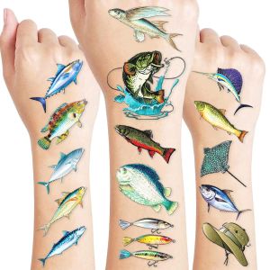 60 PCS Fishing Temporary Tattoos for Kids Gone Fishing Birthday Party Decorations & Favors Waterproof Fisherman Stickers School Prizes Rewards
