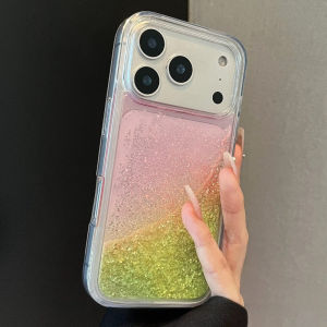 Glitter Quicksand Color Gradient Case for iPhone 17 16 15 Pro Max Back Cover Hard Dynamic Sand Liquid Shell Protective Capa Girl
