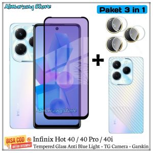 Paket 3 in 1 Infinix Hot 40 40 Pro 40i Tempered Glass Anti Blue Light + Anti Gores Camera + Garskin