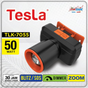 Senter kepala TLK-7055 Tesla zoom Kuat Hingga 30 Jam Anti Air Cahaya Putih