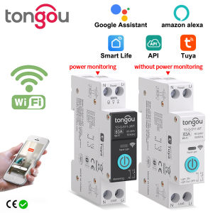TUYA WIFI Smart Circuit Breaker With Metering 1P 63A DIN Rail for Smart Home  wireless Remote Control Switch by APP TONGOU
