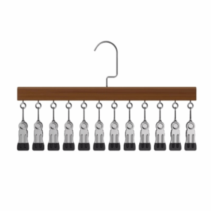 GEMMA 10/12 Clips Wood Hanger 360°Rotation Stainless Steel Wooden Clothes Storage Rack High Quality No Trace Socks Hanger Household Use