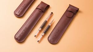 Builder Gel Brush - Nail Art Brushes for Polygel 2Pc Double-Ended    Round + Square Tips French Design Storage Pouch Wooden Handles Mani Tool
