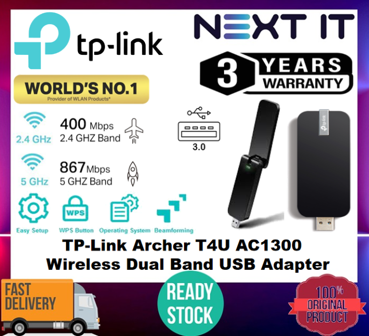 [READY STOCK] TP-LINK Archer T4U AC1300 Wireless Dual Band USB Adapter ...