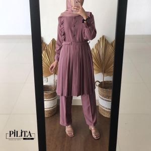 PILITA - HAFIKA SET 2IN1 - Setelan Celana - Material Itycrepe - Sleting Depan - Setelan Celana Terbaru