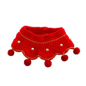 New Year Pet Crochet Saliva Towel with Small Pompoms Pendant Pet Collar Lovely Dogs Cat Festive Collars for Small Dogs