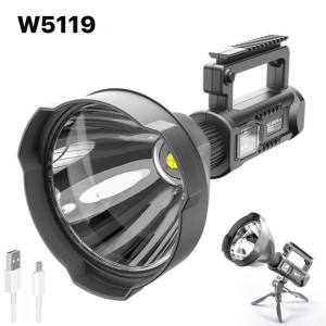 W5119 P90 Powerful Rechargeable LED Flashlight Portable Torch Lamp Searchlight Super Bright Worklight Waterproof Spotlight with USB Chargin and Tripod Base