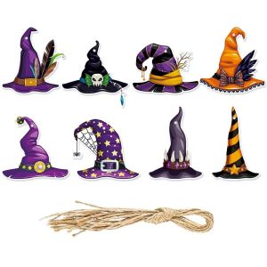 BABYBANG 8Pcs Hài Hước  dây chuyền mũ phù thủy treo Halloween Trang trí Giấy Treo mũ phù thủy Độc đáo Tự làm Thẻ treo Halloween Dành cho gia đình