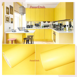 Wallpaper Stiker Dinding Polos Kuning Pelapis Furniture Kayu Triplek Lemari Meja Pintu Ukuran 100cm x 45cm