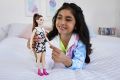Barbie Fashionistas Doll #187 with Behind-The-Ear Hearing Aids, Brunette Ponytail, Shift Dress & Pink Boots HBV19. 
