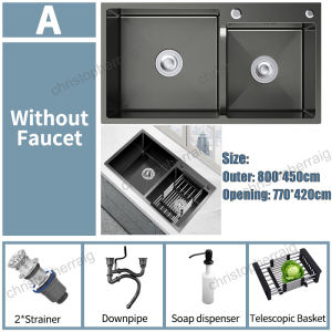 🔥🔥CHRIS Nano Honeycomb Sinki Dapur 304 Stainless Steel Kitchen Sink Set Single Bowl Tank Vegetable Dishwashing Basin Sink with Sewer Pipe Basket