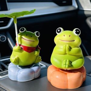 IEFE5 360° Rotation Resin Frogs Figurines Creative Cartoon Rotating Lucky Frogs Tabletop Small Ornaments Funny Car Center Console Ornament Car Interior Decor