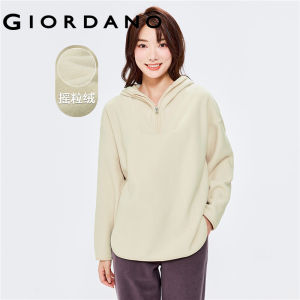 GIORDANO Women Hoodies Polar Fleece Half Placket Fashion Hoodies Windproof Drop Shoulder Warm Casual Loose Hoodies 05322802