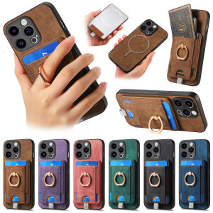 2 in 1 Detachable Cards Solt Ring Holder Case For iPhone 15 Pro Max 14 Plus 13 12 11 XR X XS 7 8 Magnetic Bag For Magsafe Cover