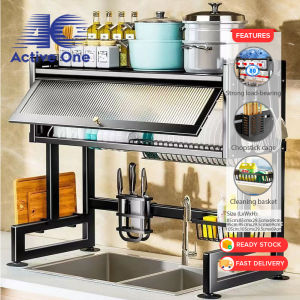 ACTIVEONE 85cm/95cm/105cm Kitchen Sink Rack With Cabinet Door Rack Knife Storage Dustproof Dish Shelf - Fulfilled by ACTIVEONE