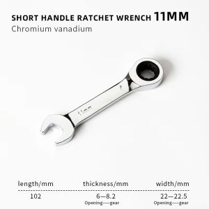 PLLEWY 1Pcs 6-19mm Ratchet Socket Spanner 72 Teeth Reversible Combination Stubby Single Wrench Steel Nut Repair Tool