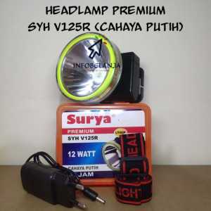 Senter Kepala Surya LED SYH-V125R 12W Premium Cahaya Putih Headlamp Rechargeable Original.