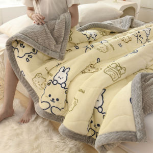 【Super low price】Thickened Warm Coral Fleece Winter Blanket for Bed Cartoon Bear Printed Double-layer Milk Velvet Blankets Double Plush Comforter