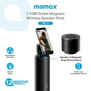 Momax BS13 | 3in1 Magnetic Wireless Speaker Flask | 750ml IPX7 Waterproof Bluetooth Speaker Thermal Bottle Phone Stand