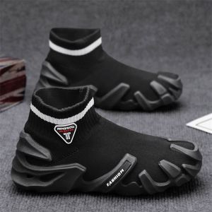 Mens Breathable Flying Woven Sneakers Breathable Spring Dad Lazy Shoes Lightweight Anti-slip Casual Shoes Foot Slimming Effect