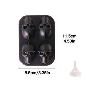 Stylish Skull‑design Silicone Ice Cube Mold / Flexible Reusable Ice‑making Tray with Funnel / Household Freezer Ice Maker / Multi‑use Kitchen Mould for Whiskey Cocktails Homemade Sweets and Baking Projects