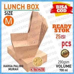 Lunch Box Size M(MEDIUM) & L (LARGE) Kotak Makan Kertas Brown Paper Box Makanan Dus Kraft Laminasi Craft Grosir Murah Paket 50 pcs DAN 25pcs