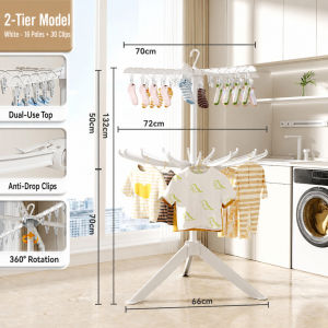 SPACEMADER Rotating Baby Clothes Drying Rack Foldable Portable Kids Laundry Hanger Rack with Clips Space Saving Indoor Outdoor Clothes Dryer Stand