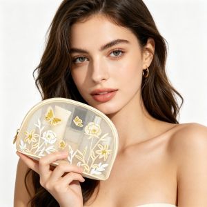 ANANAA Large Capacity Toiletry Bag Embroidery Mesh Cosmetic Storage Bag Portable Washbag Makeup Bag Storage Organizer